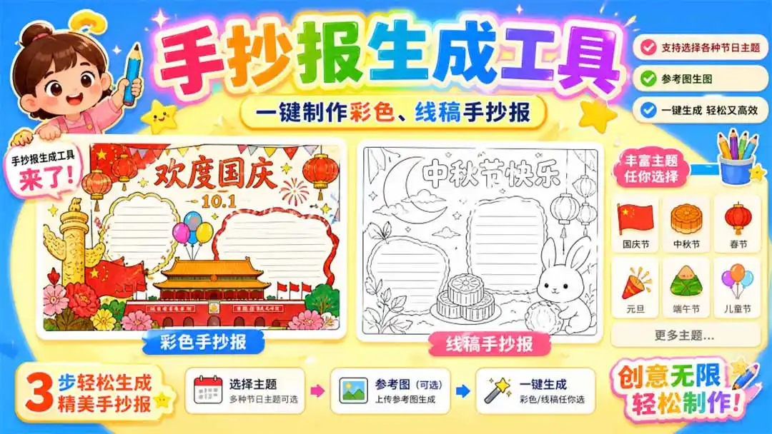 手抄报批量生成工具来了,完全免费,告别豆包生图,这个高清无水印-科技美南博客