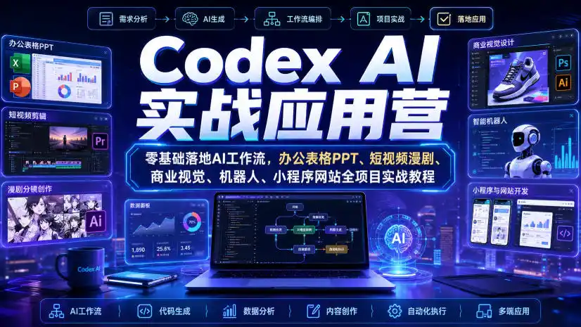 Codex AI实战应用营|零基础落地AI工作流,办公表格PPT、短视频漫剧、商业视觉、机器人、小程序网站全项目实战教程-科技美南博客