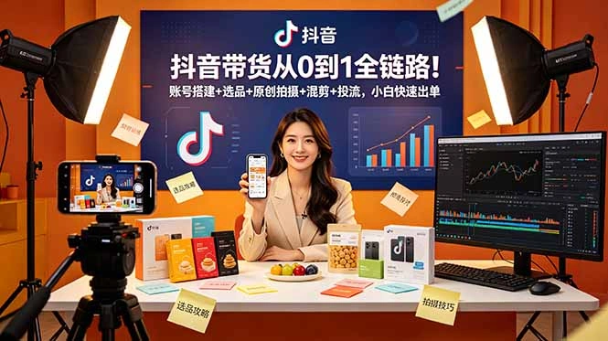 抖音带货从0到1全链路！账号搭建+选品+原创拍摄+混剪+投流，小白快速出单-科技美南博客
