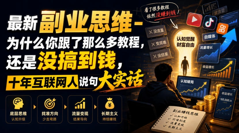最新副业思维-为什么你跟了那么多教程,还是没搞到钱,十年互联网人说句大实话【揭秘】-科技美南博客