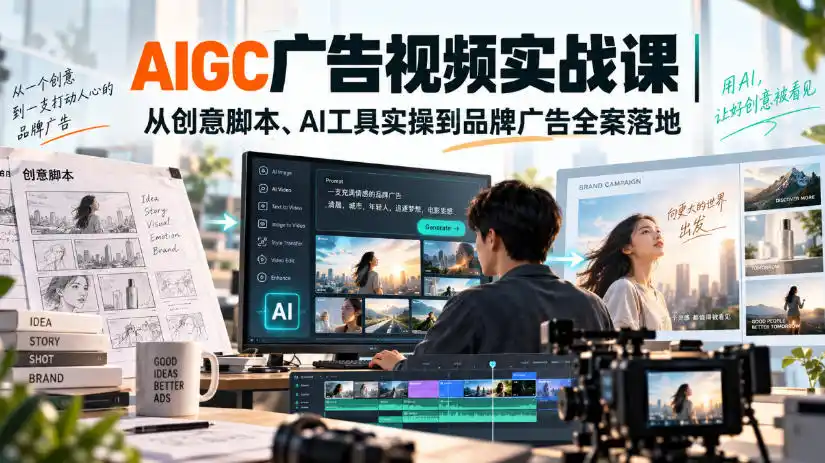 AIGC广告视频实战课｜从创意脚本、AI工具实操到品牌广告全案落地-科技美南博客