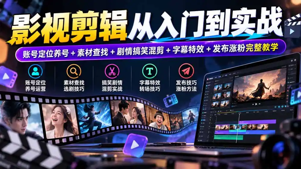 影视剪辑从入门到实战：账号定位养号+素材查找+剧情搞笑混剪+字幕特效+发布涨粉完整教学-科技美南博客