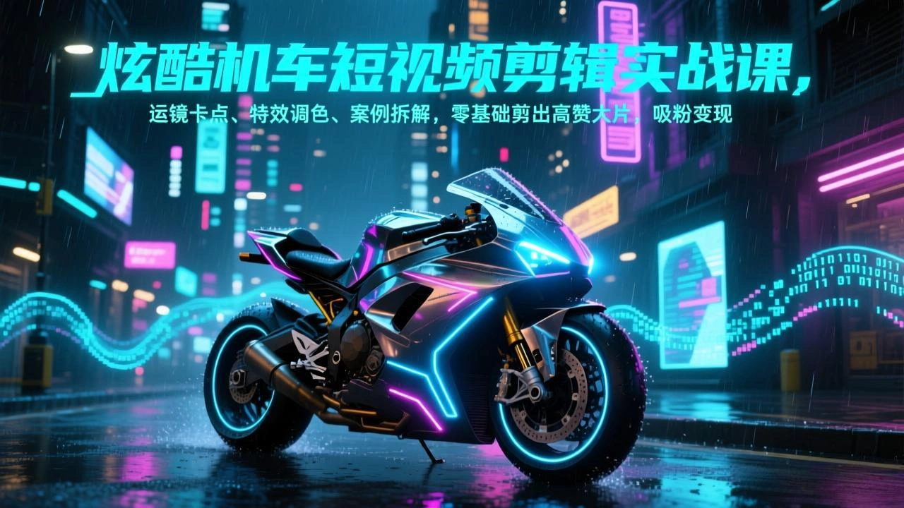 炫酷机车短视频剪辑实战课,运镜卡点、特效调色、案例拆解,零基础剪出高赞大片,吸粉变现-科技美南博客