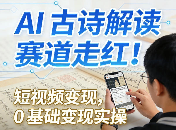 AI古诗解读赛道走红！短视频变现，0基础变现实操-科技美南博客