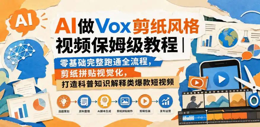AI做Vox剪纸风格视频保姆级教程|零基础完整跑通全流程,剪纸拼贴视觉化,打造科普知识解释类爆款短视频-科技美南博客