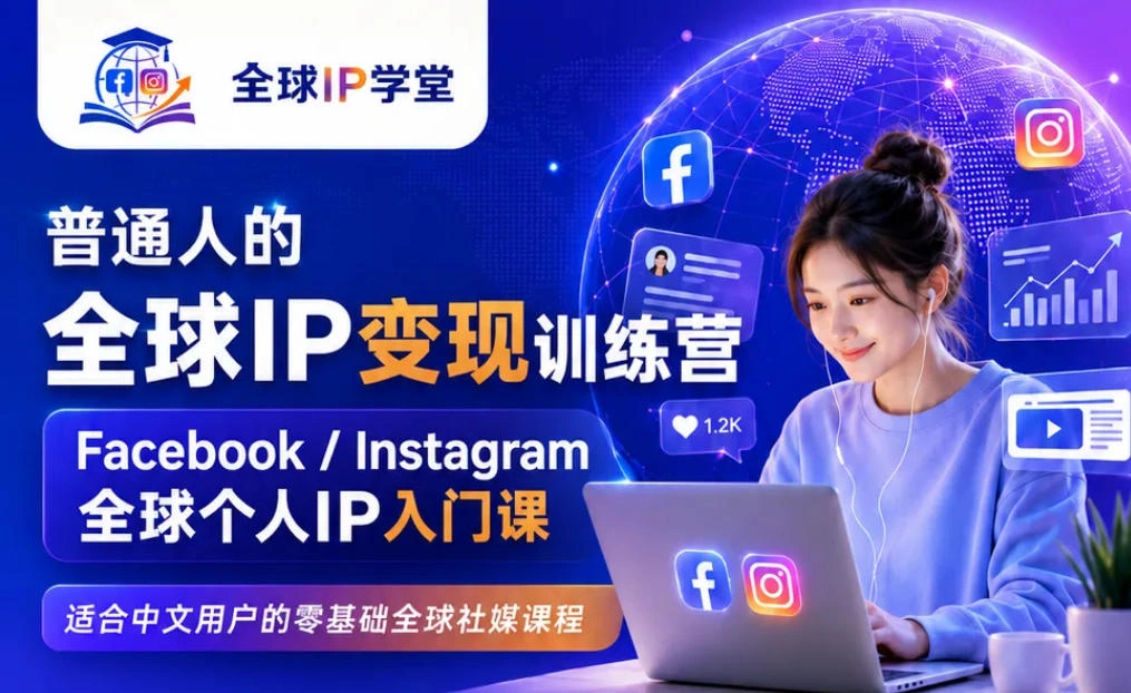 普通人的全球IP变现训练营，Facebook/Instagram全球个人IP入门课，零基础全球社媒课程-科技美南博客