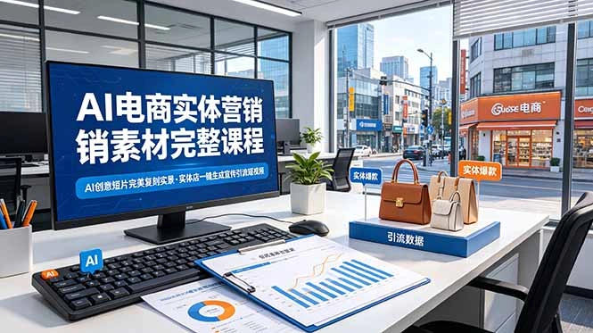 AI电商实体营销素材完整课程，AI创意短片完美复刻实景，实体店一键生成宣传引流短视频-科技美南博客