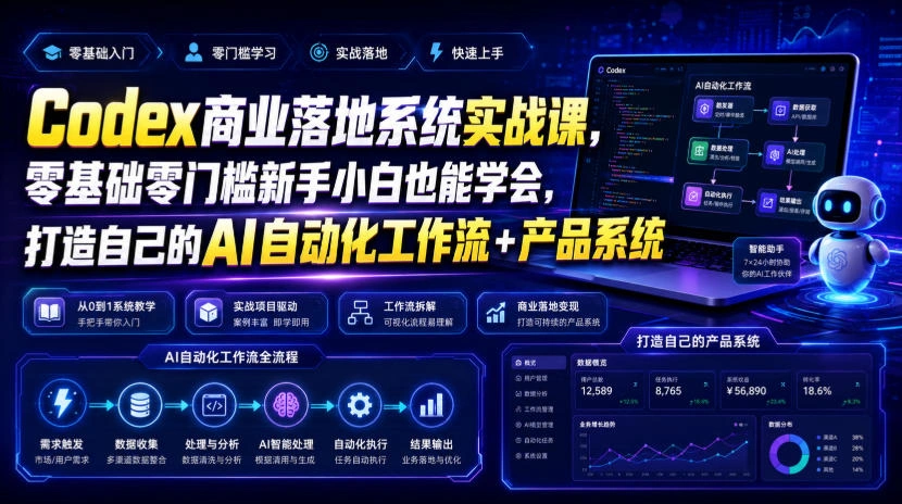 Codex商业落地系统实战课，零基础零门槛新手小白也能学会，打造自己的AI自动化工作流+产品系统-科技美南博客