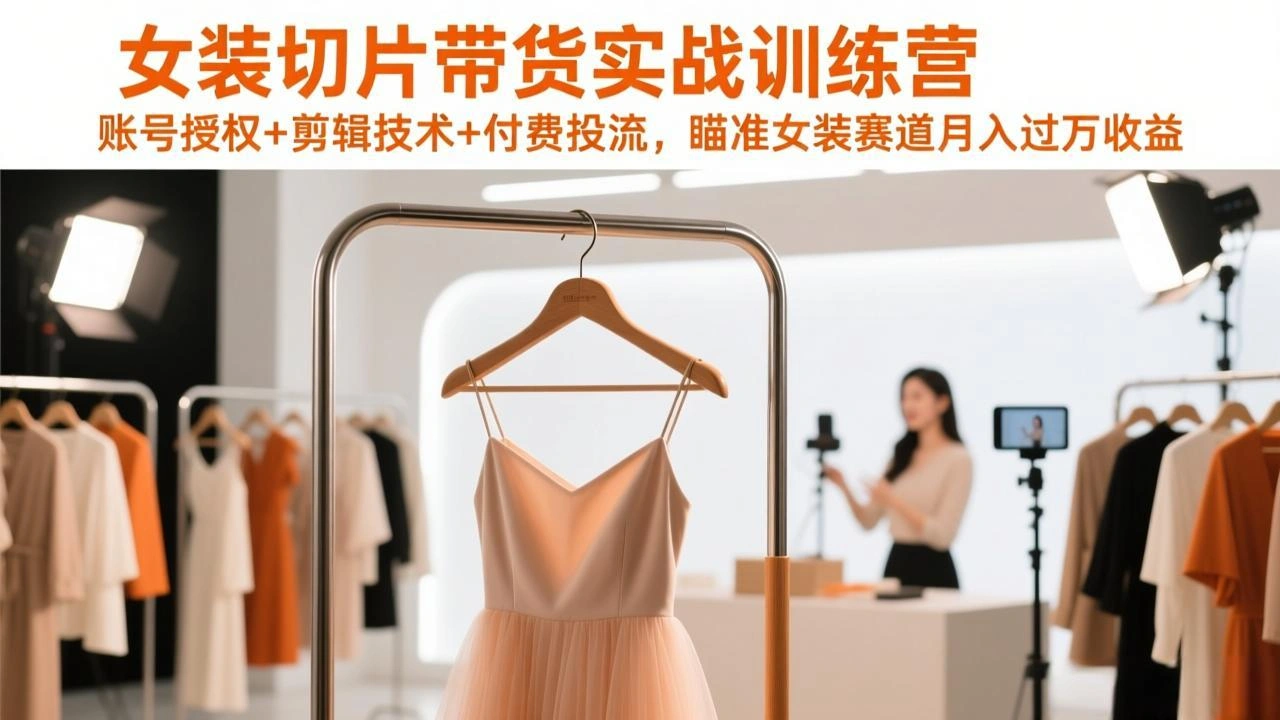 女装切片带货实战训练营，账号授权+剪辑技术+付费投流，瞄准女装赛道月入过万收益-科技美南博客