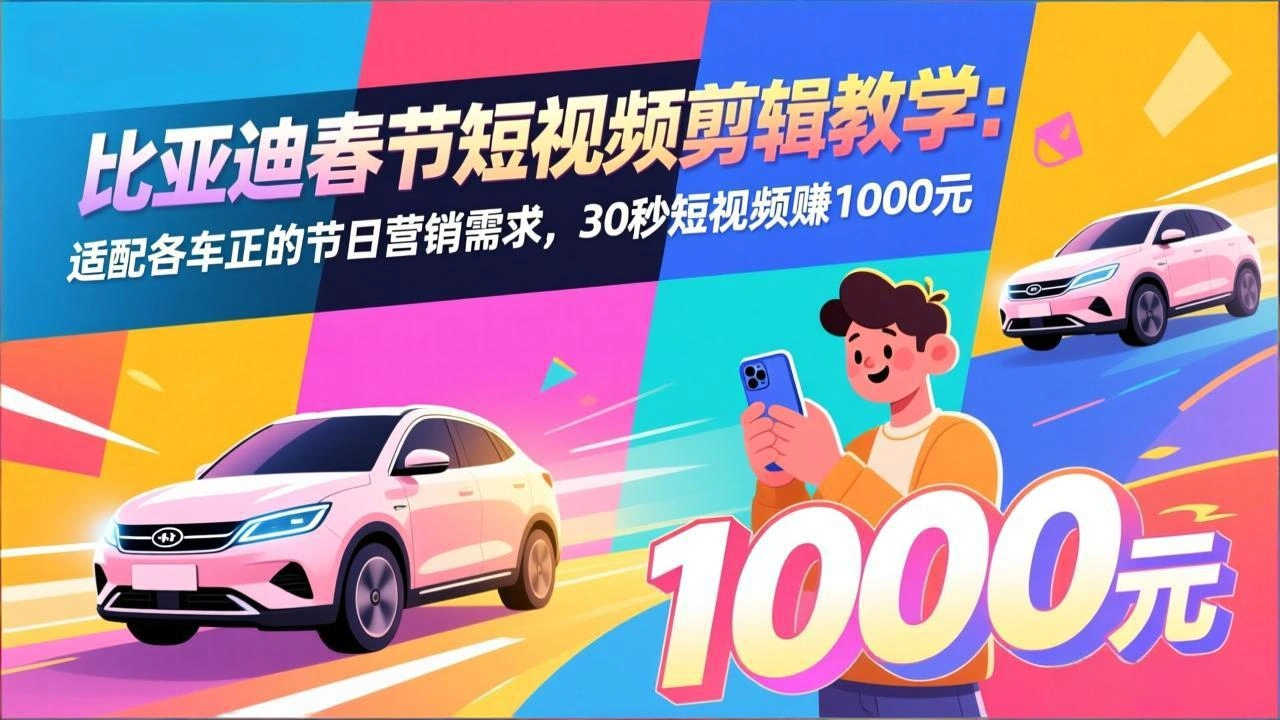 比亚迪春节短视频剪辑教学：适配各车企的节日营销需求，30秒短视频赚1000元-科技美南博客