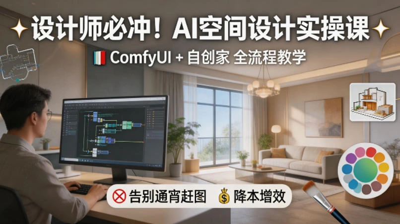 设计师必冲！AI空间设计实操课，ComfyUI+自创家全教学，告别通宵赶图，降本增效-科技美南博客