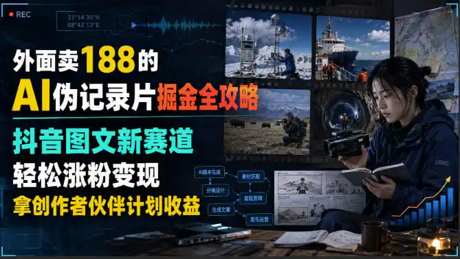 外面卖188的AI伪记录片掘金全攻略，抖音图文新赛道，轻松涨粉变现，拿创作者伙伴计划收益【文档】-科技美南博客