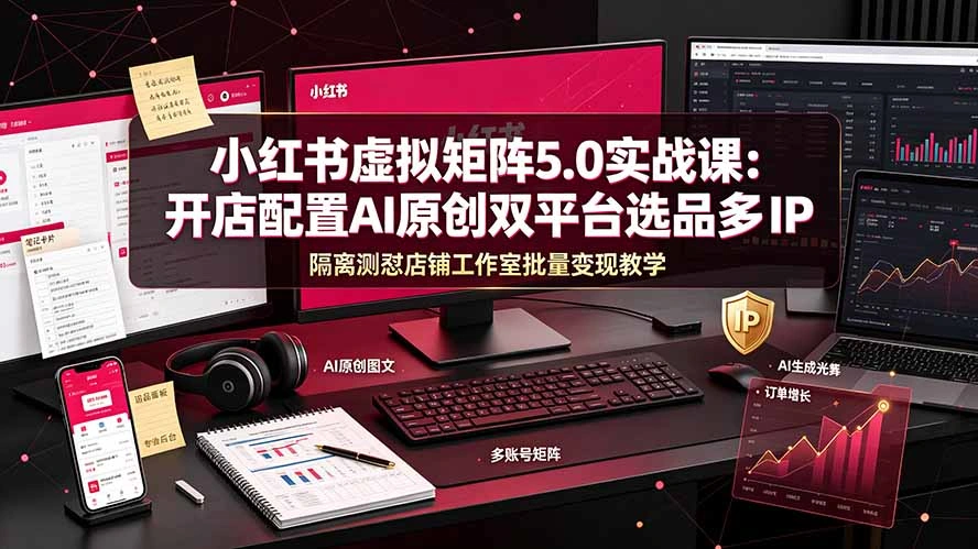 小红书虚拟矩阵5.0实战课：开店配置｜AI原创｜双平台选品｜多IP隔离｜测怼店铺工作室批量变现实操教学-科技美南博客