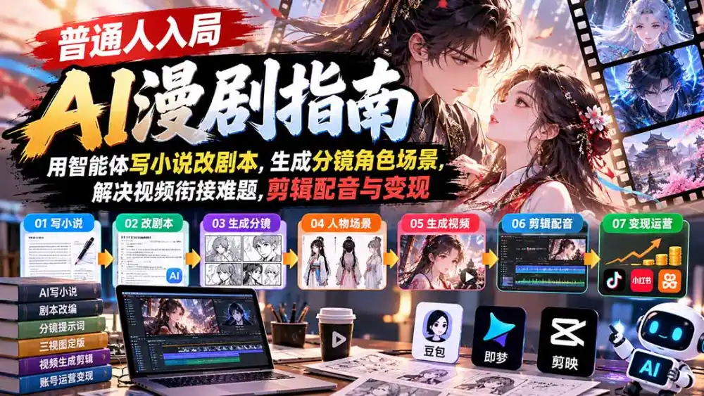 【无水印】普通人入局AI漫剧指南:用智能体写小说改剧本,生成分镜角色场景,解决视频衔接难题,剪辑配音与变现-科技美南博客