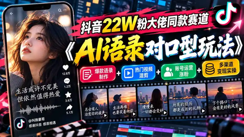 抖音22W粉大佬同款赛道《AI语录对口型玩法》：爆款语录制作+热门视频混剪+账号运营涨粉+多渠道变现实操-科技美南博客