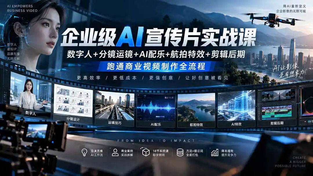 企业级AI宣传片实战课｜数字人+分镜运镜+AI配乐+航拍特效+剪辑后期，跑通商业视频制作全流程-科技美南博客