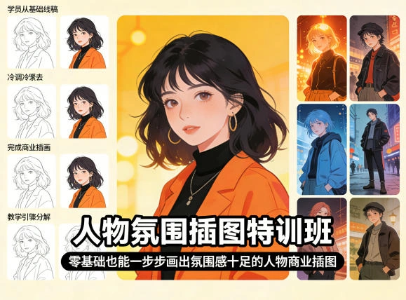 人物氛围插图特训班，零基础也能一步步画出氛围感十足的人物商业插图-科技美南博客