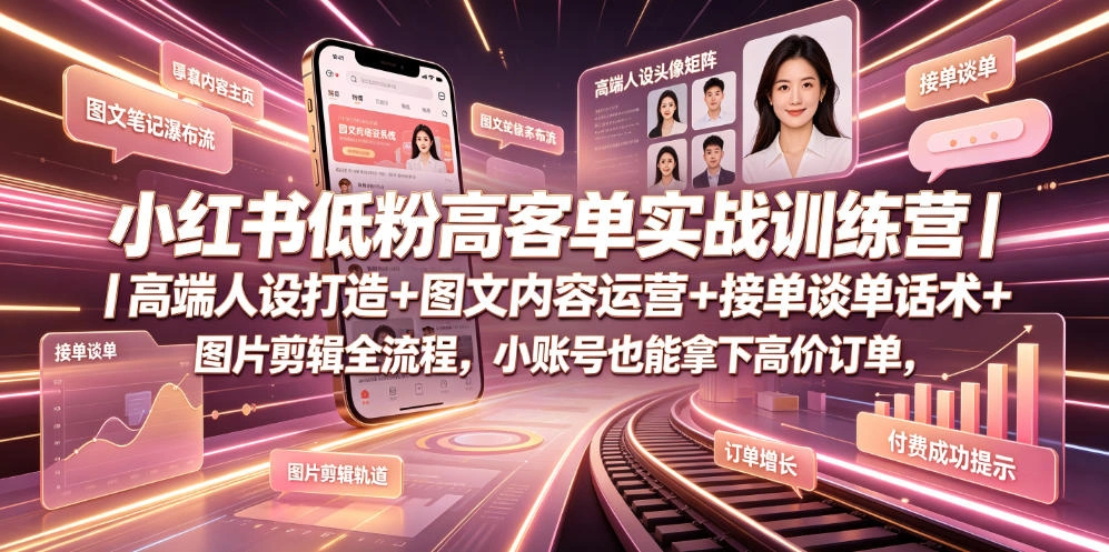 小红书低粉高客单实战训练营｜高端人设打造+图文内容运营+接单谈单话术+图片剪辑全流程，小账号也能拿下高价订单-科技美南博客