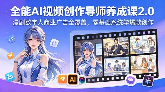 全能AI视频创作导师养成课2.0，漫剧数字人商业广告全覆盖，零基础系统学爆款创作-科技美南博客