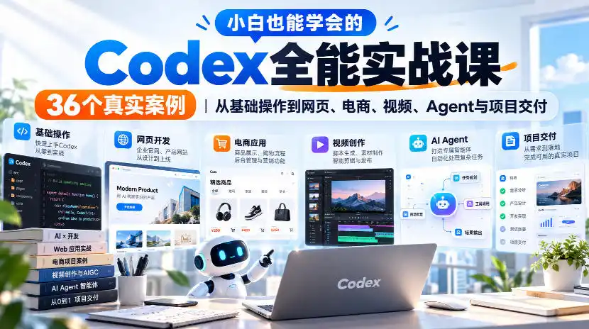 小白也能学会的Codex全能实战课｜36个真实案例，从基础操作到网页、电商、视频、Agent与项目交付-科技美南博客