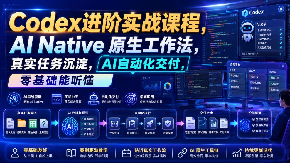 Codex进阶实战课｜AI Native原生工作法，22节真实任务落地，从配置到AI自动化交付全链路教程-科技美南博客