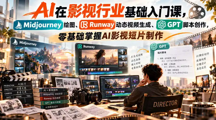 【无水印】AI在影视行业基础入门课，Midjourney绘图、Runway动态视频生成、GPT脚本创作，零基础掌握AI影视短片制作-科技美南博客