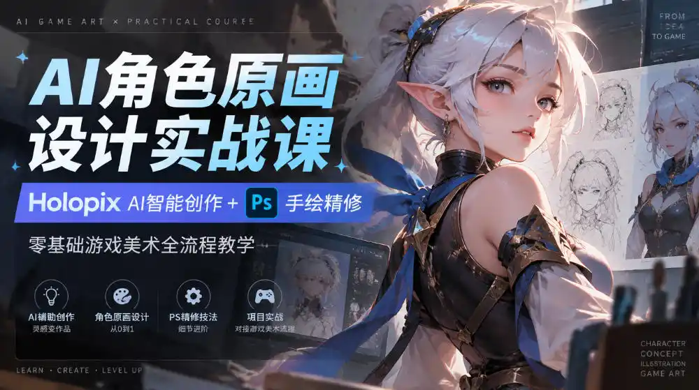 AI角色原画设计实战课｜Holopix AI智能创作+PS手绘精修，零基础游戏美术全流程教学-科技美南博客