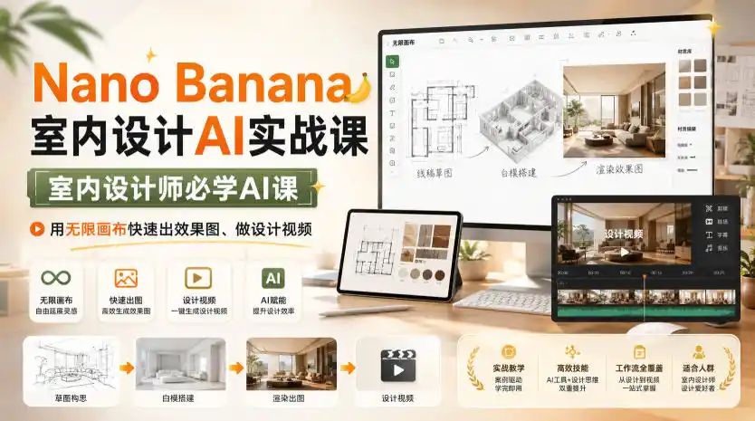 Nano Banana室内设计AI实战课，室内设计师必学AI课，用无限画布快速出效果图、做设计视频-科技美南博客