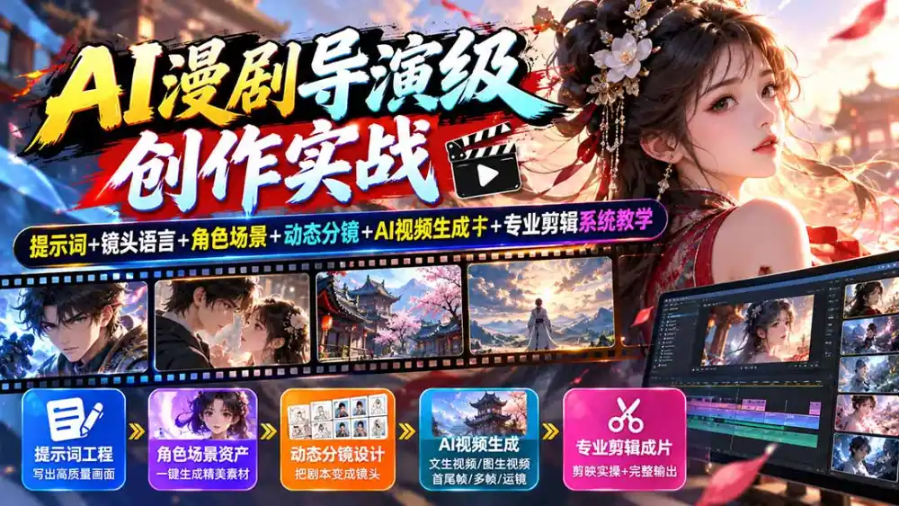 AI漫剧导演级创作实战：提示词+镜头语言+角色场景+动态分镜+AI视频生成+专业剪辑系统教学-科技美南博客