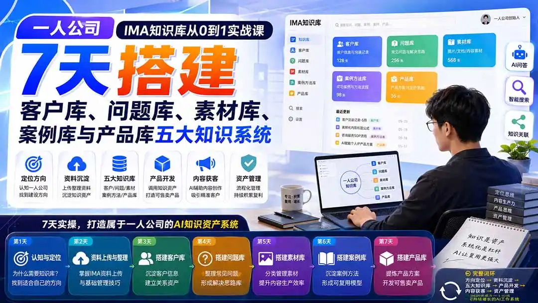 一人公司IMA知识库从0到1实战课:7天搭建客户库、问题库、素材库、案例库与产品库五大知识系统-科技美南博客