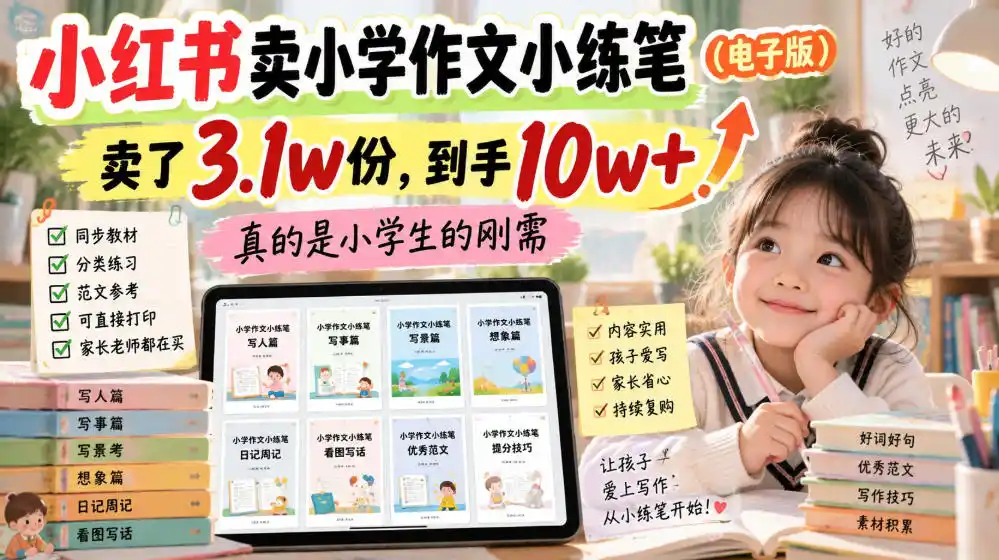 小红书卖小学作文小练笔(电子版)，卖了3.1w份，到手10w+，真的是小学生的刚需-科技美南博客