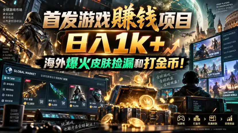 首发游戏賺钱项目，日入1k+，海外爆火皮肤捡漏和打金币！【揭秘】-科技美南博客