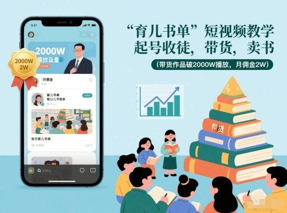 育儿书单短视频教学，起号收徒，带货，卖书(带货作品破2000W播放，月佣金2W)-科技美南博客