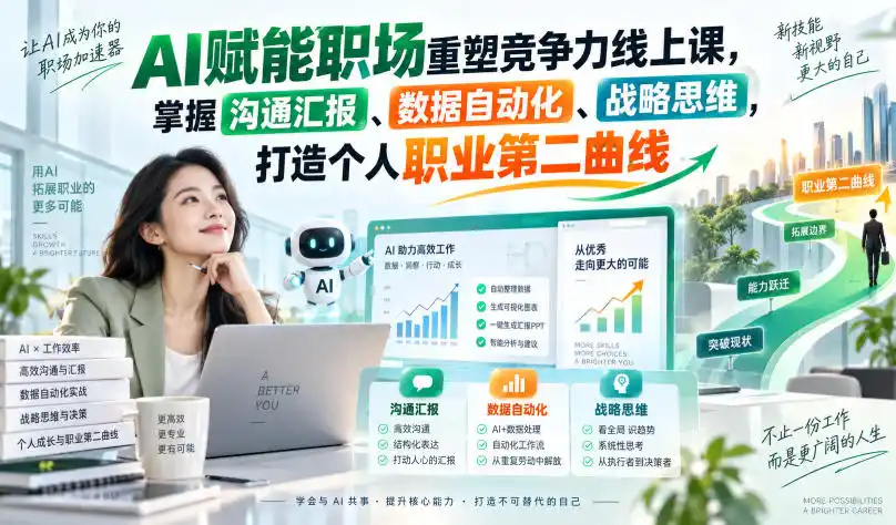 AI赋能职场重塑竞争力线上课，掌握沟通汇报、数据自动化、战略思维，打造个人职业第二曲线-科技美南博客