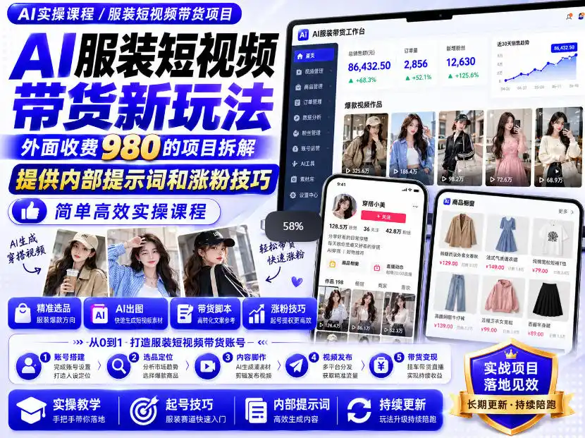 外面收费980AI快手带货系统课程，内部课程首次外放，操作简单高效，一分钟一条爆款视频-科技美南博客