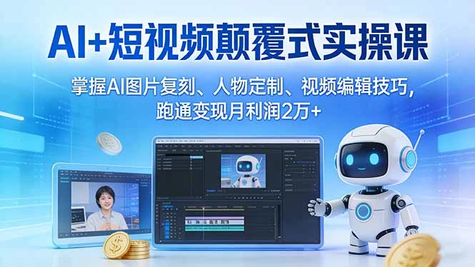 AI+短视频颠覆式实操课：掌握AI图片复刻、人物定制、视频编辑技巧，跑通变现月利润2万+-科技美南博客