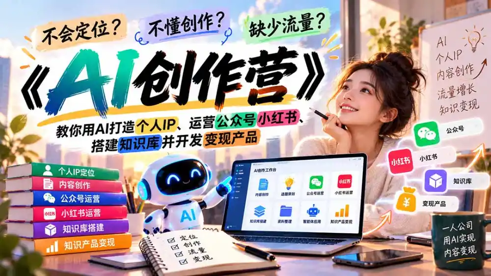 不会定位、不懂创作、缺少流量?《AI创作营》教你用AI打造个人IP、运营公众号小红书、搭建知识库并开发变现产品-科技美南博客