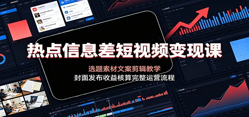 热点信息差短视频变现课：选题素材文案剪辑教学，封面发布收益核算完整运营流程-科技美南博客