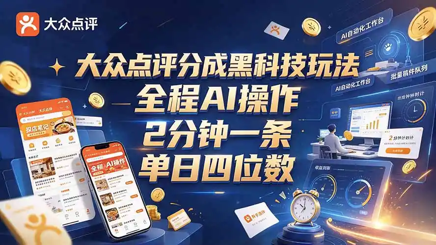 大众点评分成全网独家玩法，AI 全自动出内容，2 分钟一条，小白可冲单日四位数-科技美南博客