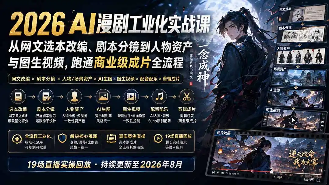 2026 AI漫剧工业化实战课-更新：从网文选本改编、剧本分镜到人物资产与图生视频，跑通商业级成片全流程-科技美南博客