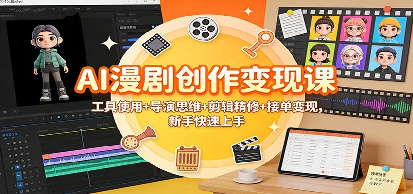 AI漫剧创作变现课：工具使用+导演思维+剪辑精修+接单变现，新手快速上手-科技美南博客