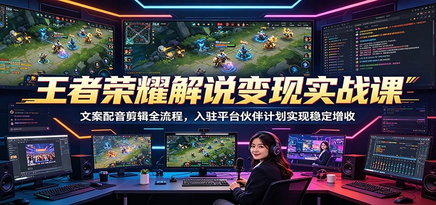 王者荣耀解说变现实战课：文案配音剪辑全流程，入驻平台伙伴计划实现稳定增收-科技美南博客