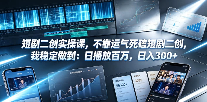 短剧二创实操课，不靠运气死磕短剧二创，我稳定做到：日播放百万，日入300+-科技美南博客