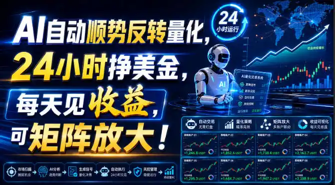 AI自动顺势反转量化，24小时挣美金，每天见收益，可矩阵放大！【揭秘】-科技美南博客