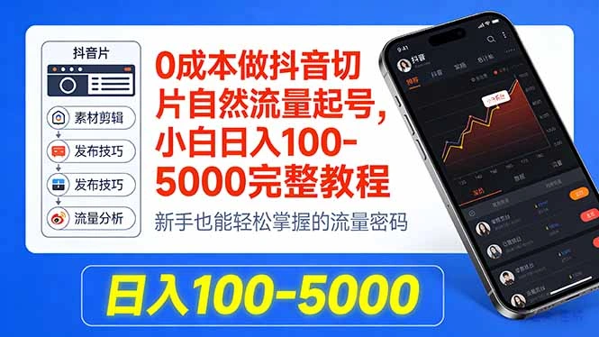 0成本做抖音切片自然流量起号，小白日入100-5000完整教程-科技美南博客