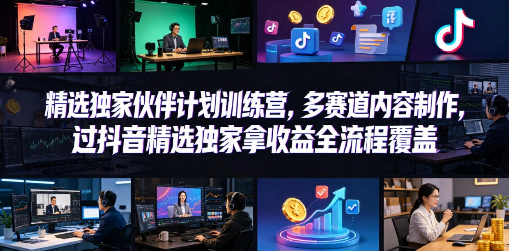小豁食堂精选独家伙伴计划训练营，多赛道内容制作，过抖音精选独家拿收益全流程覆盖-科技美南博客
