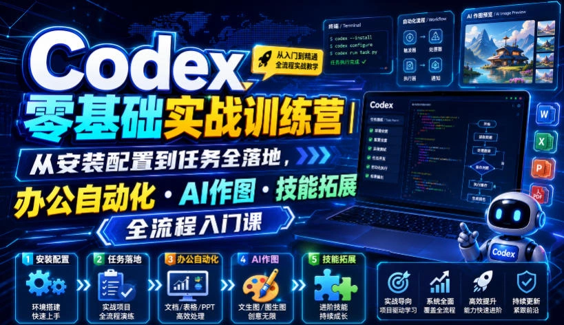 Codex零基础实战训练营｜从安装配置到任务全落地，办公自动化・AI作图・技能拓展全流程入门课-科技美南博客