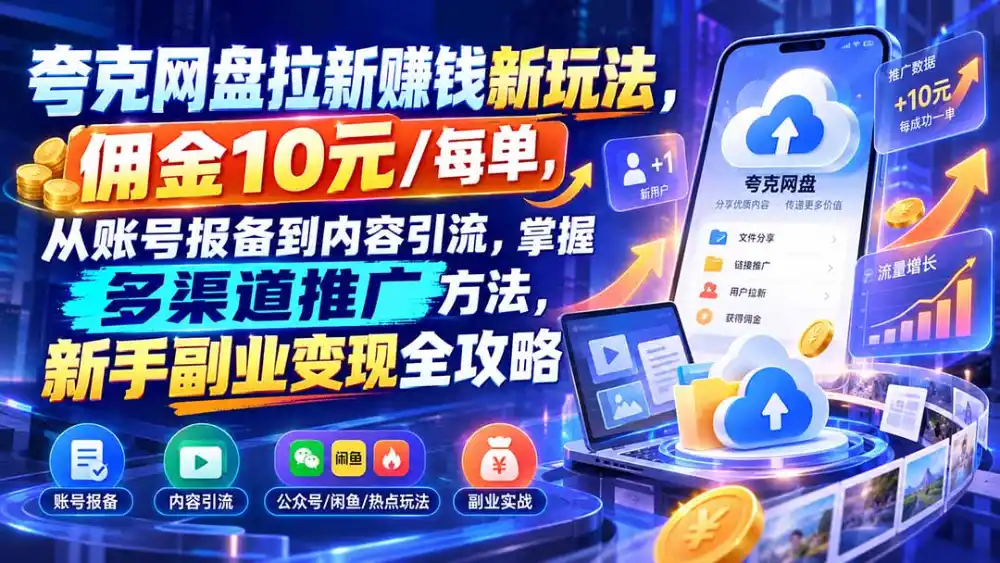 夸克网盘拉新赚钱新玩法,佣金10元/每单,从账号报备到内容引流,掌握多渠道推广方法,新手副业变现全攻略-科技美南博客