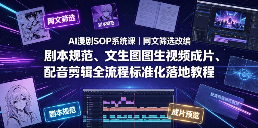 AI漫剧SOP系统课｜网文筛选改编、剧本规范、文生图图生视频成片、配音剪辑全流程标准化落地教程-科技美南博客
