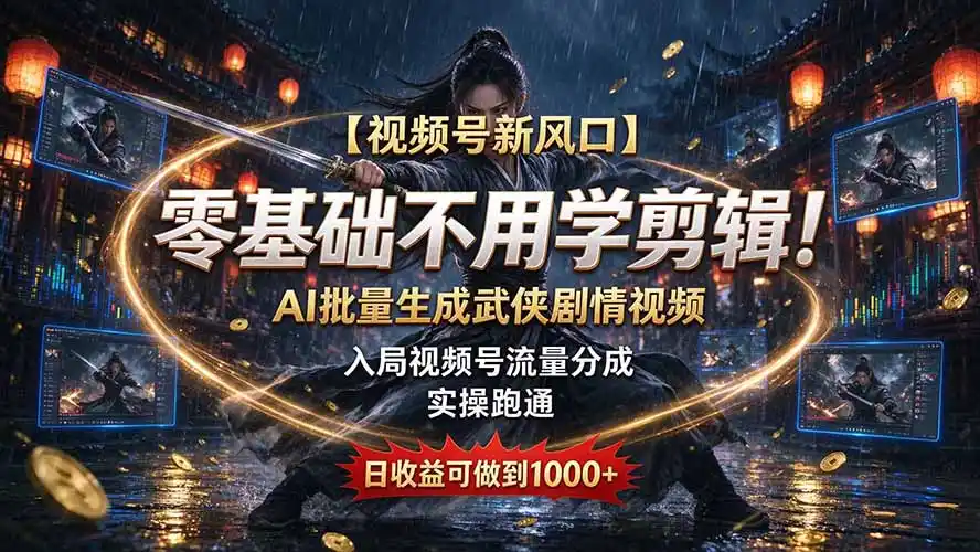【视频号新风口】零基础不用学剪辑！AI 批量生成武侠剧情视频，入局视频号流量分成，实操跑通，日收益可做到 1000+-科技美南博客